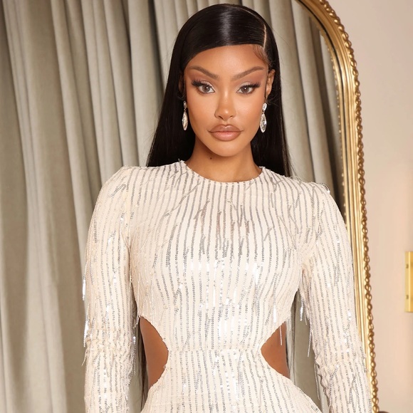 FASHION NOVA Giving Details Sequin Maxi Dress in Nude - Picture 2 of 3